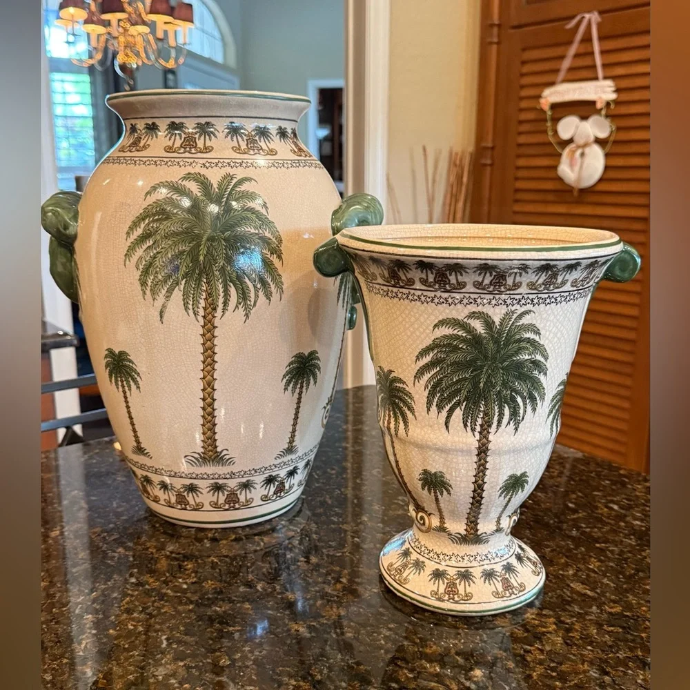 Vintage Palm Beach Chic Ceramic Palm Tree Vase